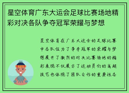 星空体育广东大运会足球比赛场地精彩对决各队争夺冠军荣耀与梦想